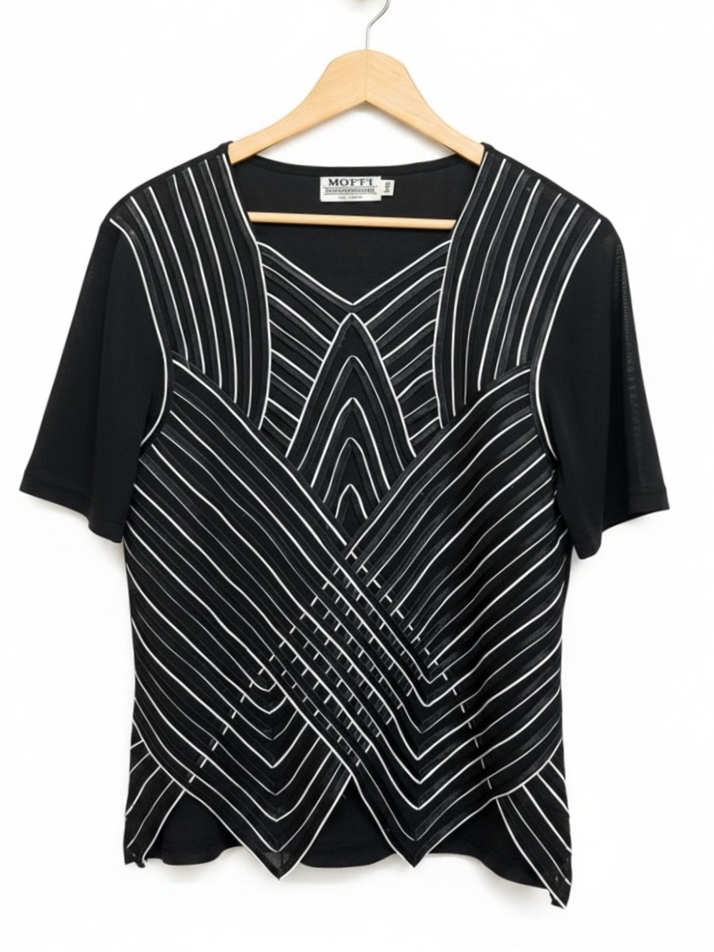 Vintage Moffi International Black White Mesh Event Blouse Top Size M
